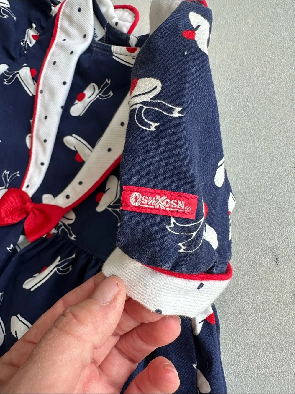 Vintage OshKosh Sailor Beret Hat Girls Dress 3T USA Red White Blue Cotton Bow